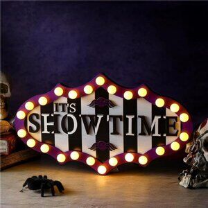 Halloween Door Sign Light Sign Decoration It's Showtime with LED Lights Wooden